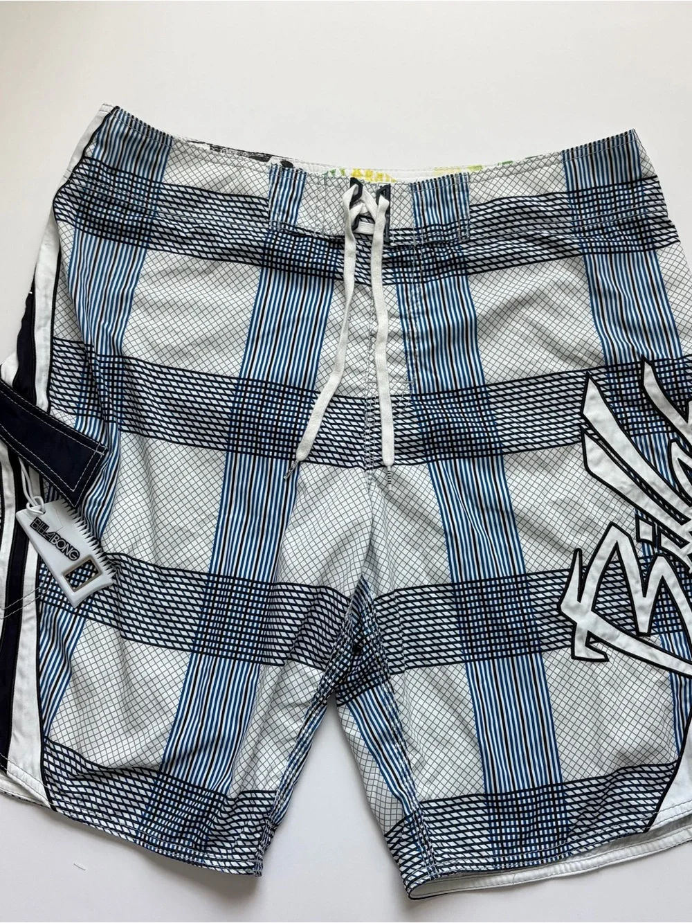 VTG Billabong Mark Occhilupo Men's Blue & White Plaid Swim Trunks